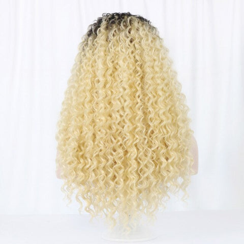 24'' Long Curly 15" x 4.5" Front Swiss Lace Synthetic Wig Natural Part Bohemian Highlight Blonde Hair Wigs for White Women