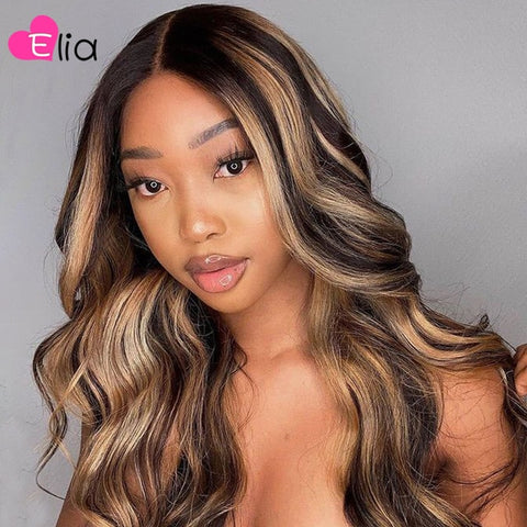 Elia Highlight 4 30 Lace Front Wig Body Wave Wigs Virgin Brazilian 100% Human Hair Pre Plucked Transparent For Black Women 2021