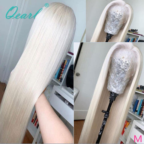 Transparent Clear Women Human Hair Frontal Wigs Platinum White Blonde Straight 13x6 Lace Front Wig Remy Hair 150% Qearl